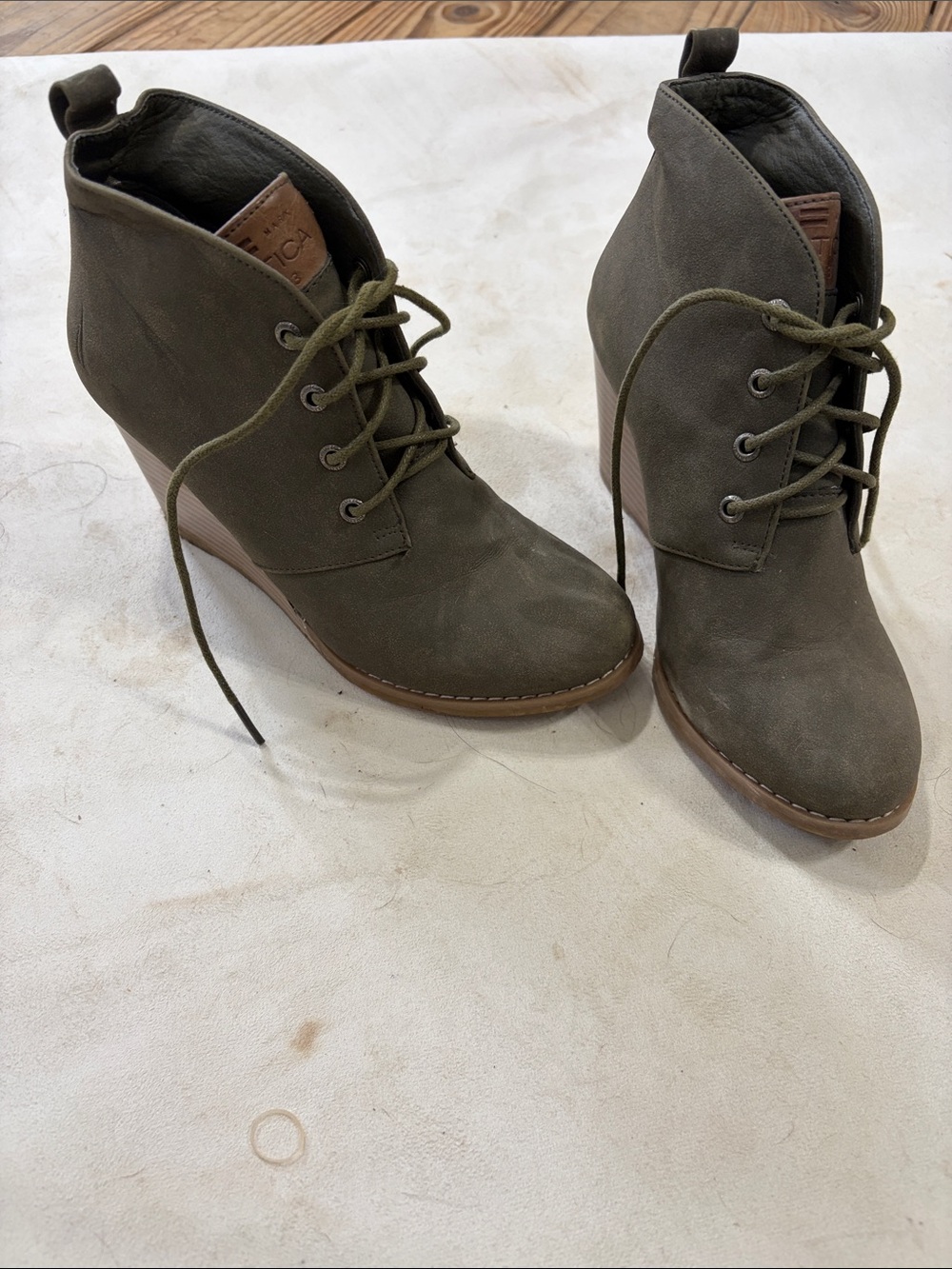 Nautica Olive Green Lace-Up Wedge Ankle Booties